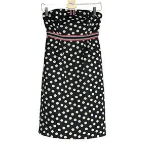 Anthropologie Maeve Dress Strapless Bow Black White Polka Dots Size 0